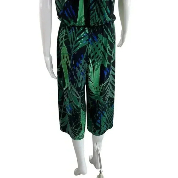 London Times Jumpsuit Romper 6 Tropical Botanical Palm Print Beach Vacation - Picture 7 of 16